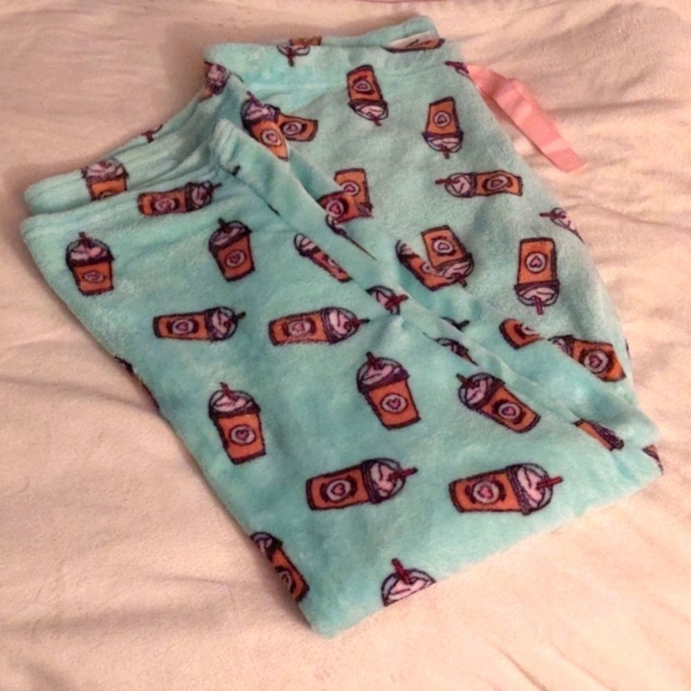 Night Fox - Women's Size Large - Mint Green Plush - Coffee Pajama Bottoms